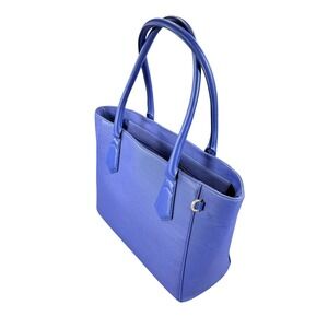 Dagne Dover Allyn Tote Coated Canvas Blue 14x11x5 Gold Hardware Laptop Bag